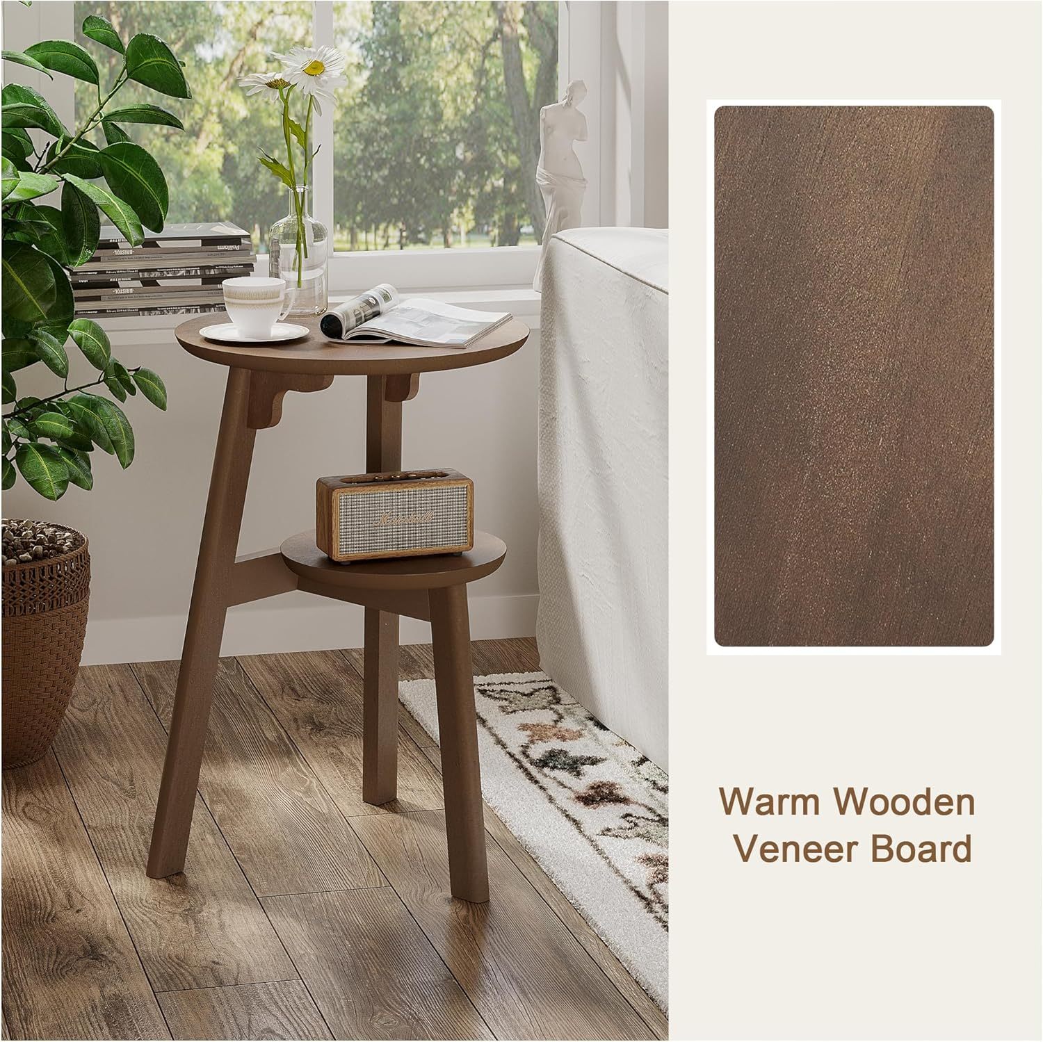 Round End Table Set of 2, Narrow Side Table for Small Spaces