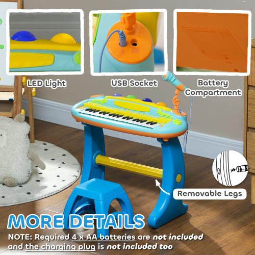 Kids Piano Toy Keyboard, 37 Key Piano for Toddlers, Electronic Music Educational Instrument with Microphone, Stool
