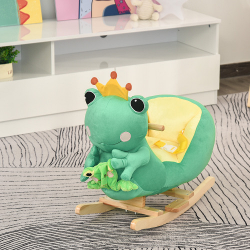 Kids Ride-On Rocking Horse Toy Frog Style Rocker with Fun Music, Seat Belt & Soft Plush Fabric Hand Puppet