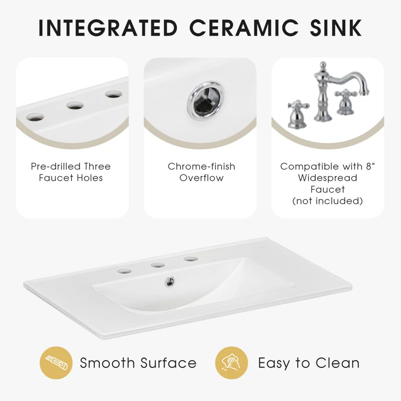 30" Black Bathroom Vanity with Sink Top, Bathroom Cabinet with Open Storage Shelf and Two Drawers