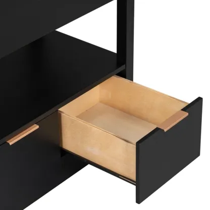 30" Black Bathroom Vanity with Sink Top, Bathroom Cabinet with Open Storage Shelf and Two Drawers