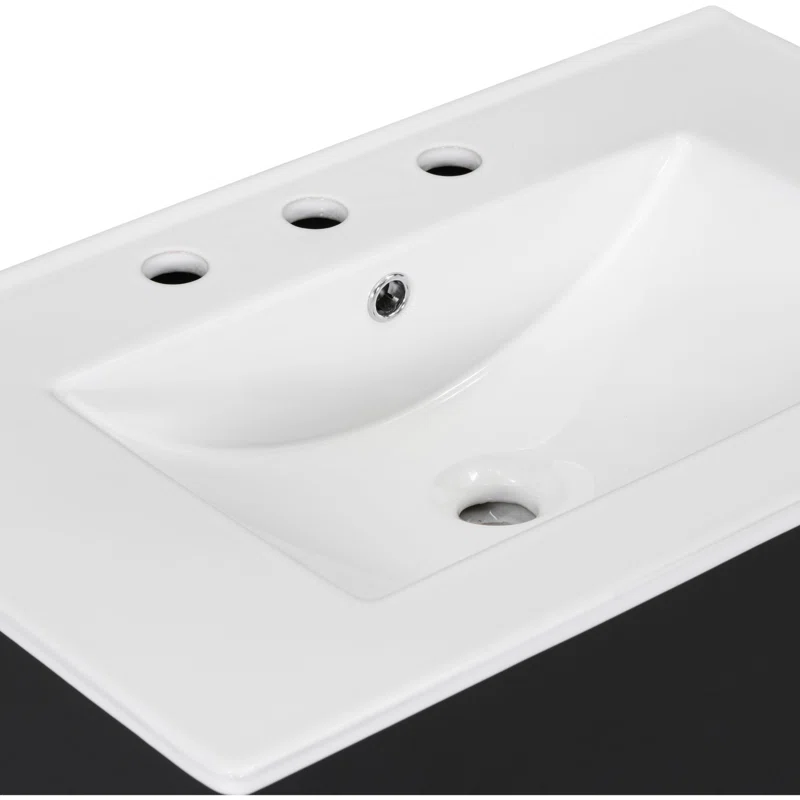 30" Black Bathroom Vanity with Sink Top, Bathroom Cabinet with Open Storage Shelf and Two Drawers