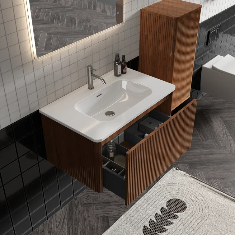 30'' Wall Mounted Single Bathroom Vanity with Ceramic Top