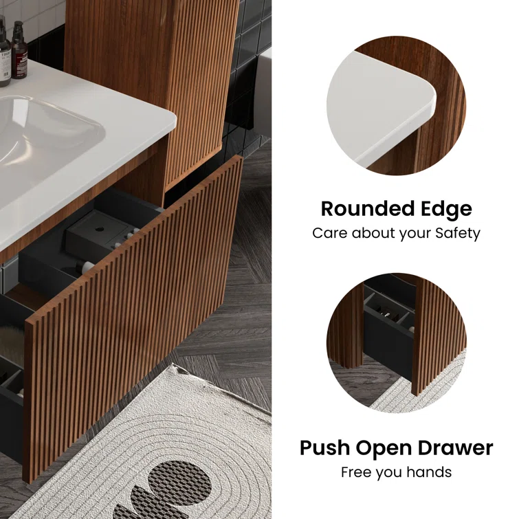 30'' Wall Mounted Single Bathroom Vanity with Ceramic Top