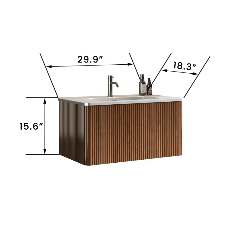30'' Wall Mounted Single Bathroom Vanity with Ceramic Top