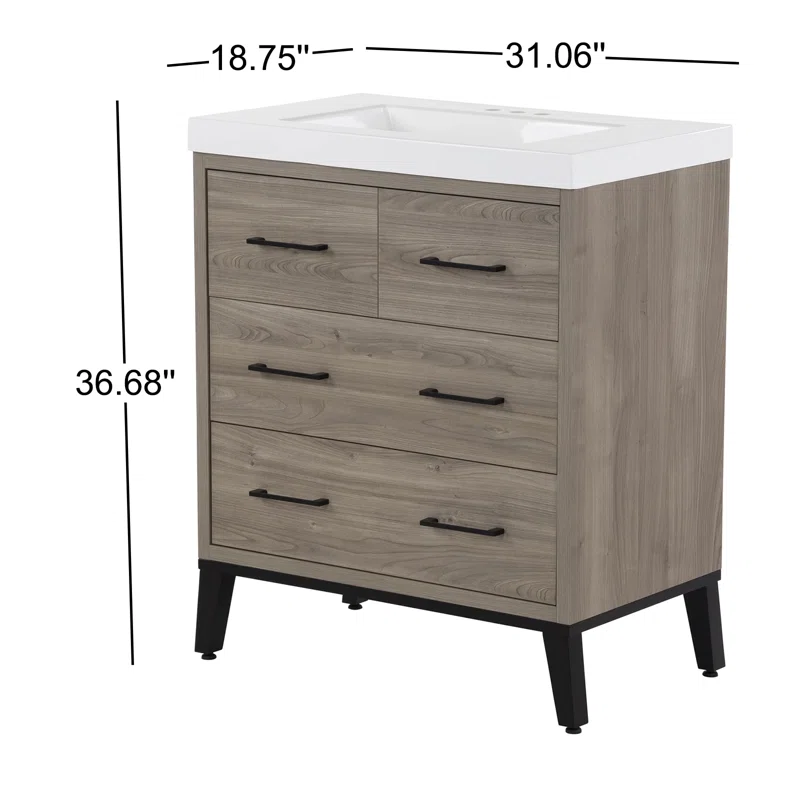 31.06'' Single Bathroom Vanity with Cultured Marble Top