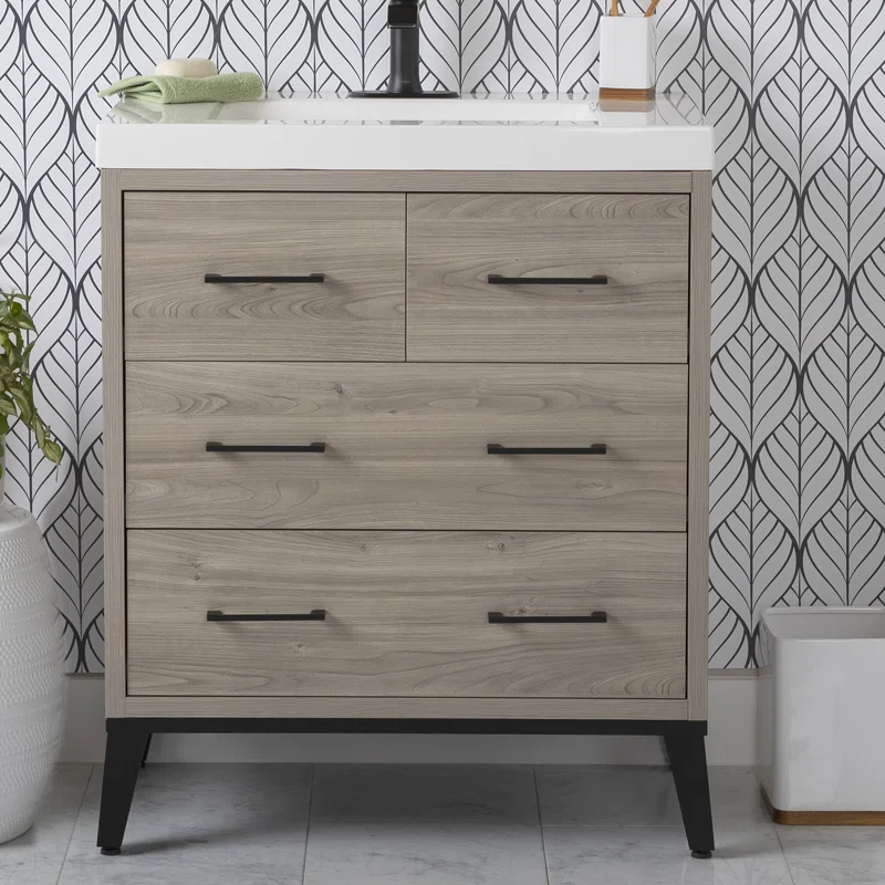 31.06'' Single Bathroom Vanity with Cultured Marble Top