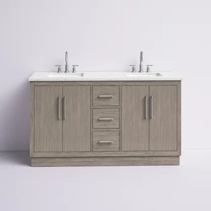 60" Carrara White Marble Countertop Bath Vanity in Gray Oak with Faucet