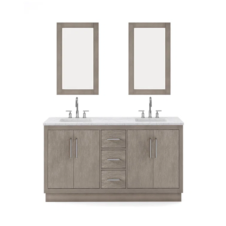 60" Carrara White Marble Countertop Bath Vanity in Gray Oak with Faucet