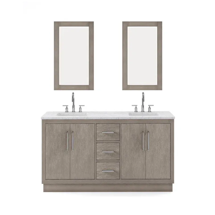 60" Carrara White Marble Countertop Bath Vanity in Gray Oak with Faucet