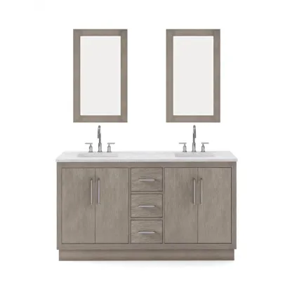 60" Carrara White Marble Countertop Bath Vanity in Gray Oak with Faucet