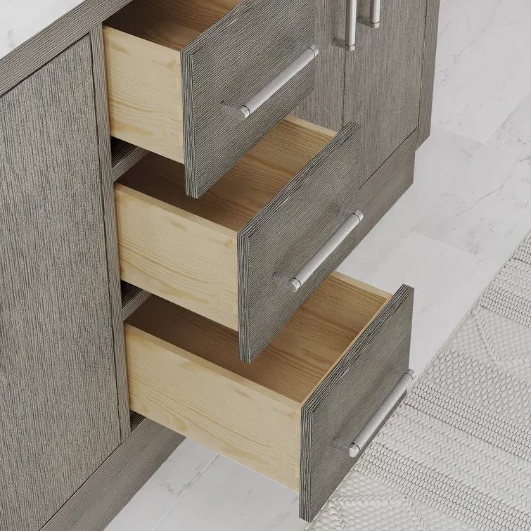 60" Carrara White Marble Countertop Bath Vanity in Gray Oak with Faucet