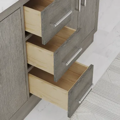 60" Carrara White Marble Countertop Bath Vanity in Gray Oak with Faucet