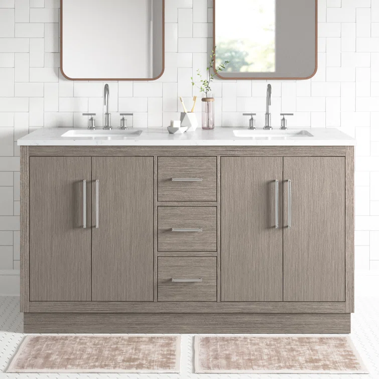 60" Carrara White Marble Countertop Bath Vanity in Gray Oak with Faucet