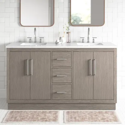 60" Carrara White Marble Countertop Bath Vanity in Gray Oak with Faucet