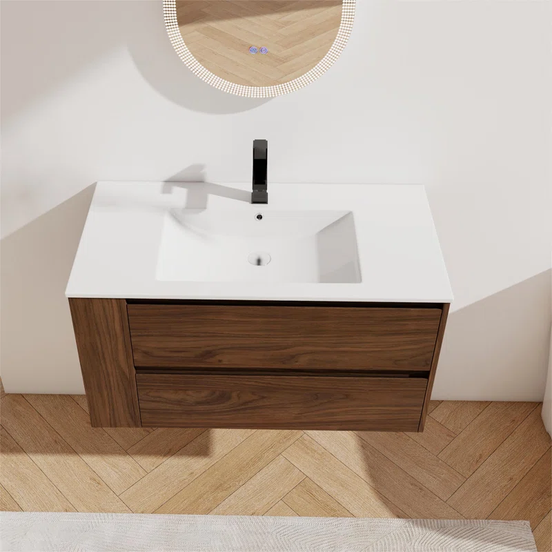 36'' Wall Mounted Single Bathroom Vanity with Resin Vanity Top