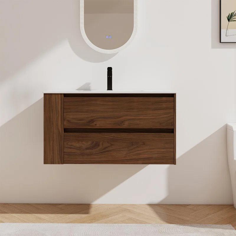 36'' Wall Mounted Single Bathroom Vanity with Resin Vanity Top