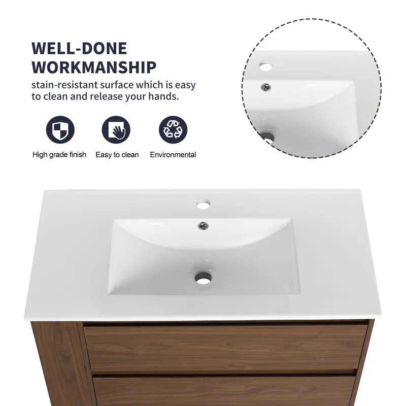 36'' Wall Mounted Single Bathroom Vanity with Resin Vanity Top