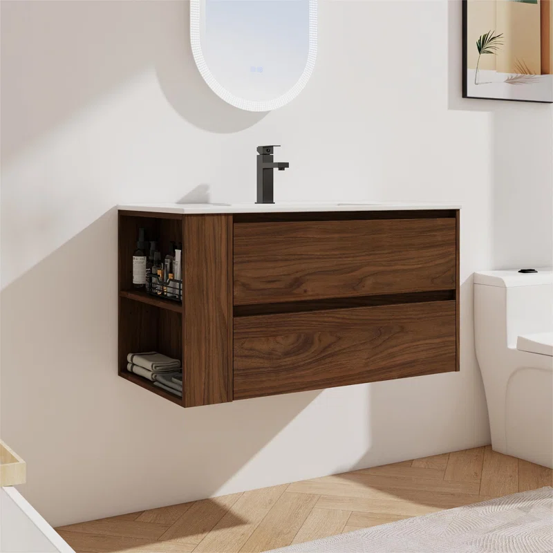 36'' Wall Mounted Single Bathroom Vanity with Resin Vanity Top
