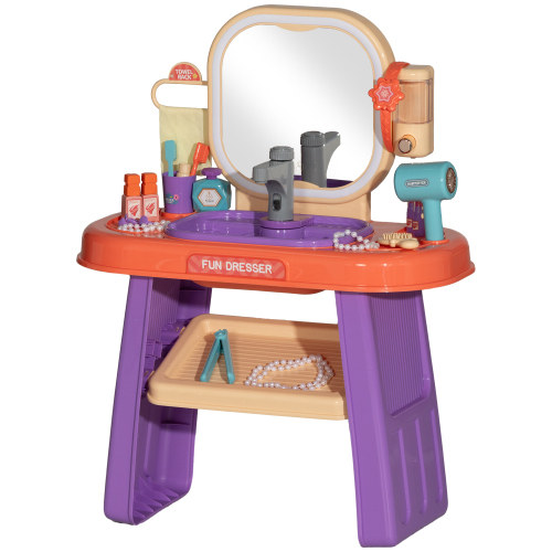 Toddler Makeup Table with Faucet, Mirror, LED Light, Music, 23 Accessories, Pretend Play Set for Girls 3-6 Years
