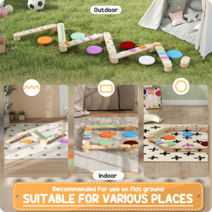 Kids Balance Beam, Wooden Balance Board with Stepping Stones, Gymnastics Obstacle Course for Toddlers 3-8 Years