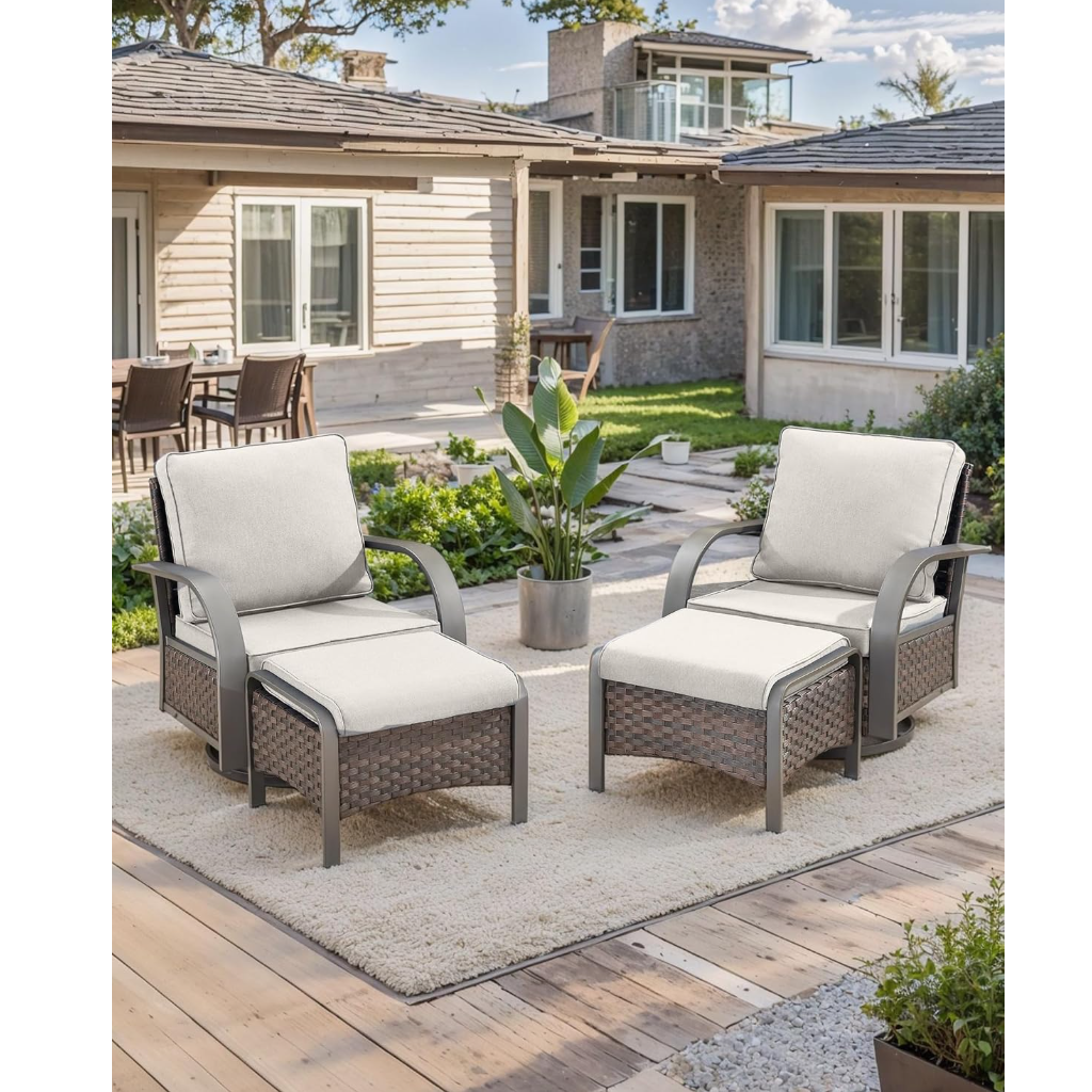 Swivel Rocker Outdoor Chair-High Back Patio Chairs with Ottoman Outdoor Conversation Furniture Sets