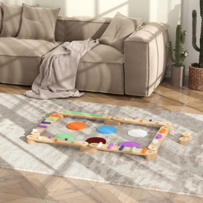 Kids Balance Beam, Wooden Balance Board with Stepping Stones, Gymnastics Obstacle Course for Toddlers 3-8 Years