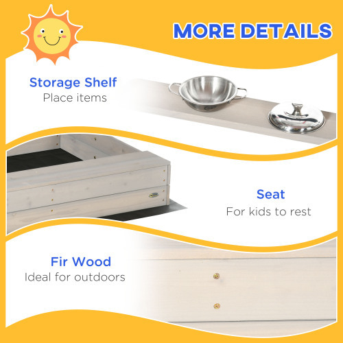 Wooden Sandbox Backyard Toy with Kitchen Playset Accessories, Outdoor Activity Gift for Girls and Boys