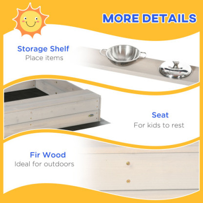 Wooden Sandbox Backyard Toy with Kitchen Playset Accessories, Outdoor Activity Gift for Girls and Boys