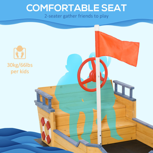 Wooden Kids Pirate Sandbox, Outdoor Sandboat with Bench Seats, Storage, Non-Woven Fabric Cloth for Backyard