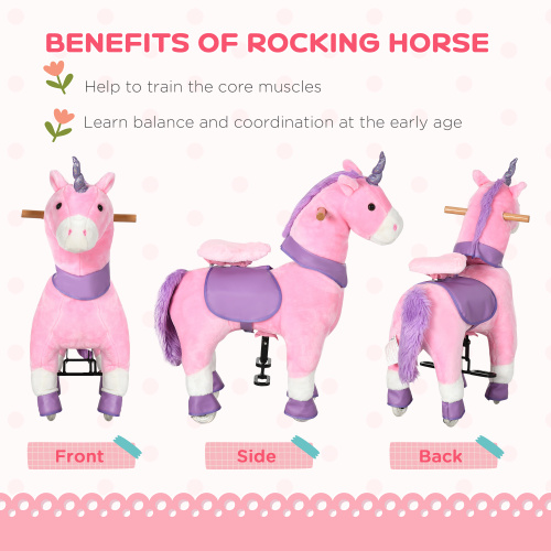 Ride On Real Walking Unicorn with Sparkly Horn, Soft Plush Ride On Rocking Horse Bearing 176lbs