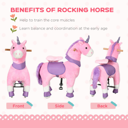 Ride On Real Walking Unicorn with Sparkly Horn, Soft Plush Ride On Rocking Horse Bearing 176lbs