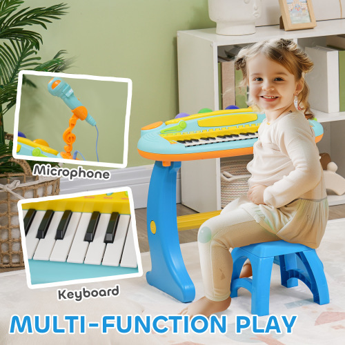 Kids Piano Toy Keyboard, 37 Key Piano for Toddlers, Electronic Music Educational Instrument with Microphone, Stool