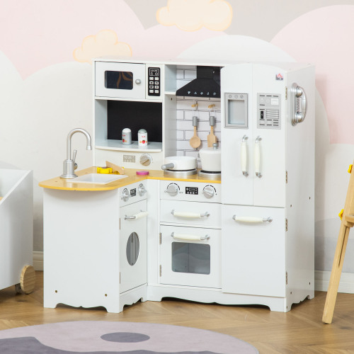 Large Play Kitchen with Full Set of Appliances for a Modern Day Pretend Kitchen, Tons of Storage, Corner Play Kitchen Set with Sound Effect