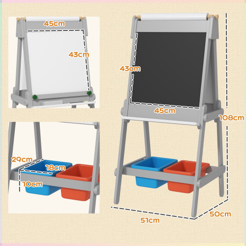 Easel for Kids with Paper Roll, Double Sided Whiteboard & Chalkboard for Toddlers Aged 3-8 Years Old