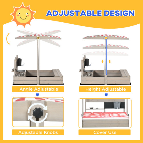 Wooden Sandbox Backyard Toy with Kitchen Playset Accessories, Outdoor Activity Gift for Girls and Boys