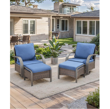 Swivel Rocker Outdoor Chair-High Back Patio Chairs with Ottoman Outdoor Conversation Furniture Sets