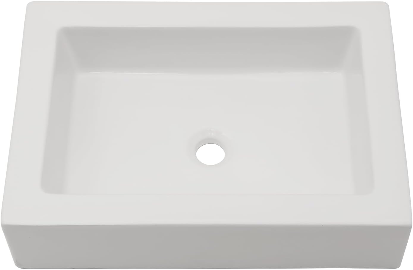 22"x15" White Vessel Sink Rectangle Bathroom Sink Above Counter Porcelain Ceramic Small Sink
