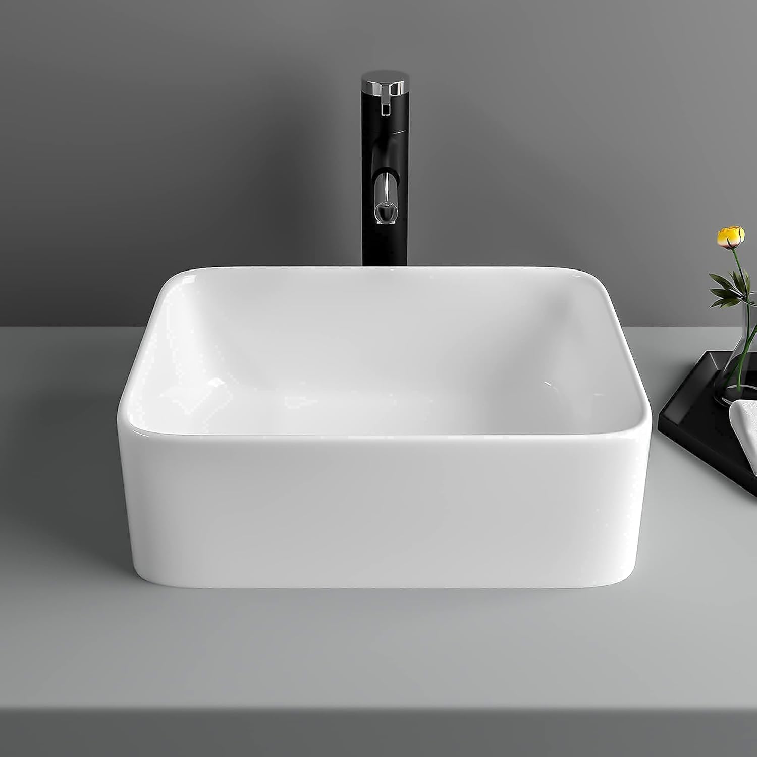 Rectangule Bowl Sinks for Bathrooms White Vessel Sink Above Counter