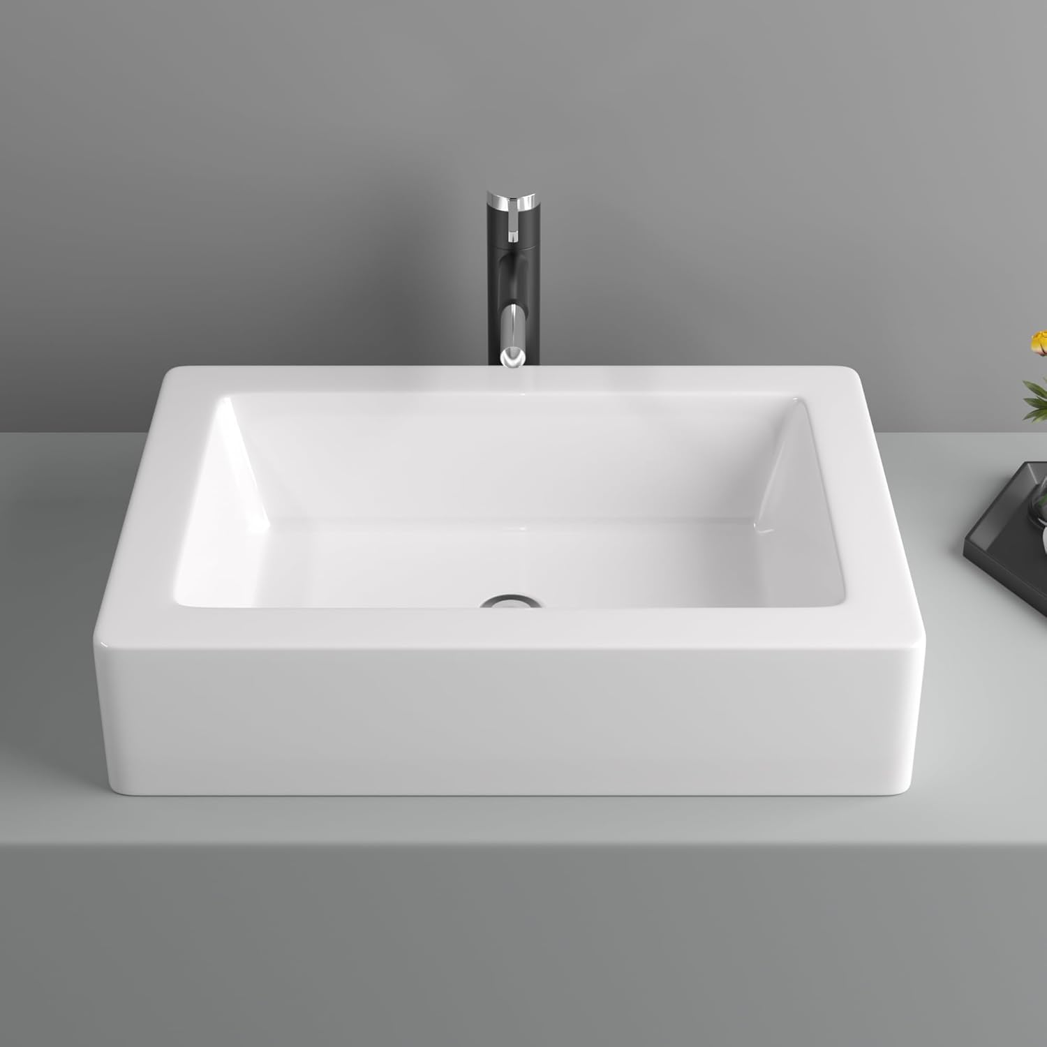 22"x15" White Vessel Sink Rectangle Bathroom Sink Above Counter Porcelain Ceramic Small Sink
