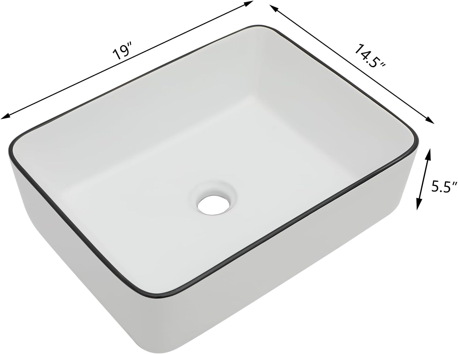 Rectangular White Vessel Sink Small Sinks for Bathrooms Above Counter Ceramic Bathroom Sink