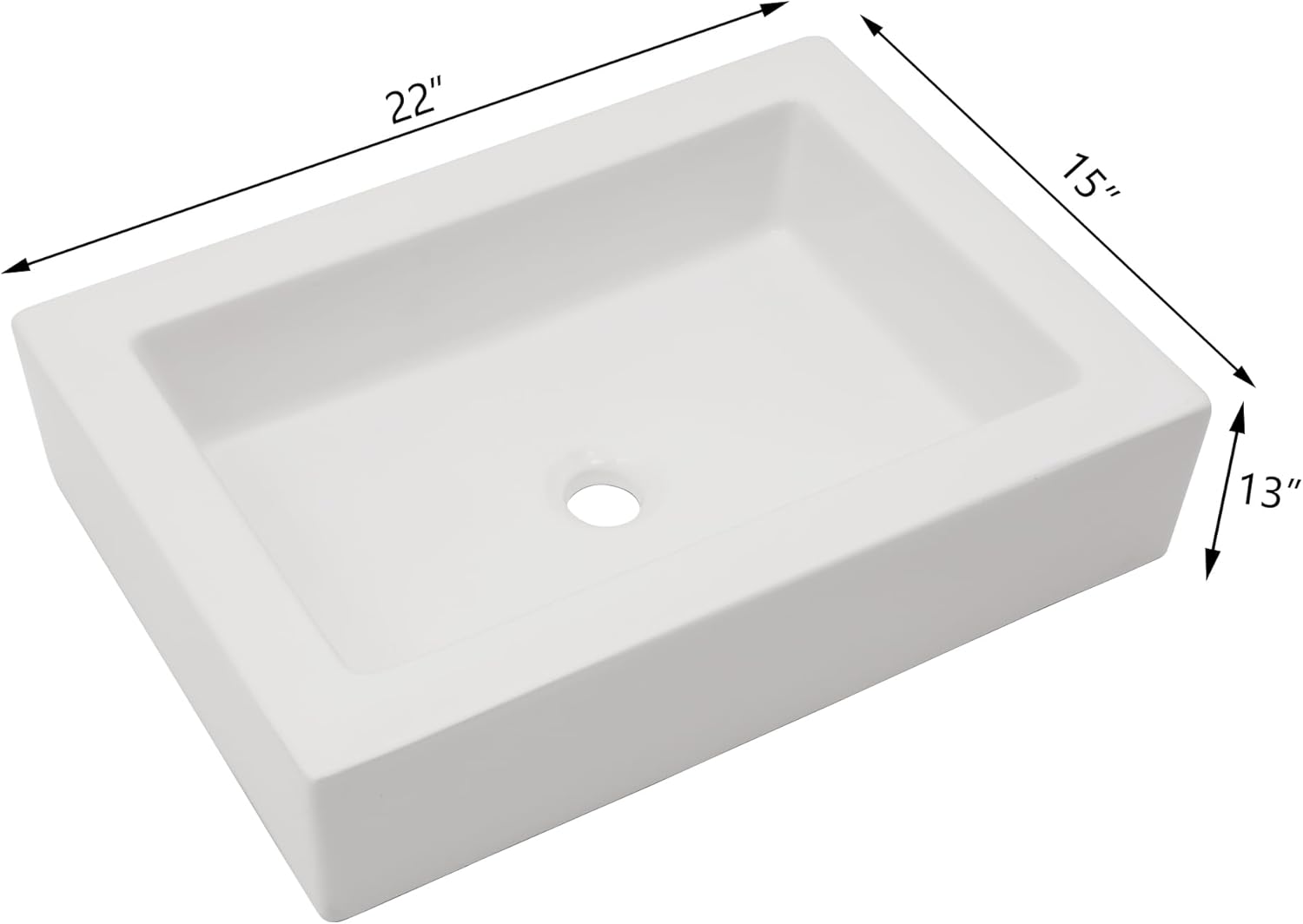 22"x15" White Vessel Sink Rectangle Bathroom Sink Above Counter Porcelain Ceramic Small Sink