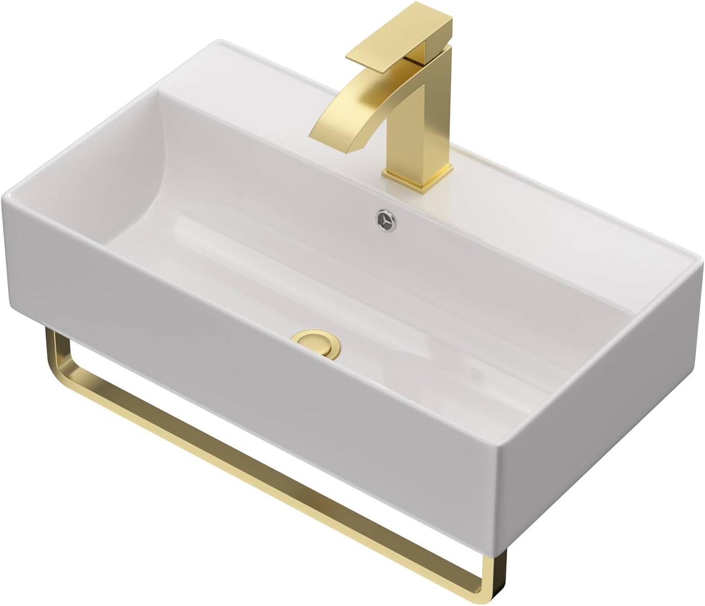 21"x12" Rectangle Vessel Sink With Gold Faucet And Drain Combo Bowl Sink Bathroom Vessel Sink