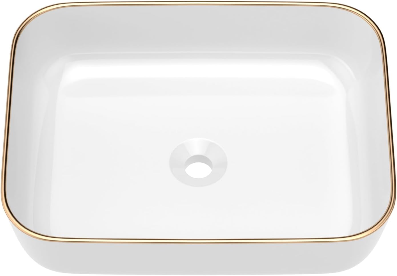 19"x15" Rectangular Bowl Sinks for Bathrooms With Gold Rim White Vessel Sink Above Counter