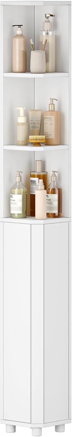 Tall Bathroom Corner Cabinet with Doors, Narrow Storage Cabinets with Adjustable Shelves, Bathroom Organizers and Storage for Small Space