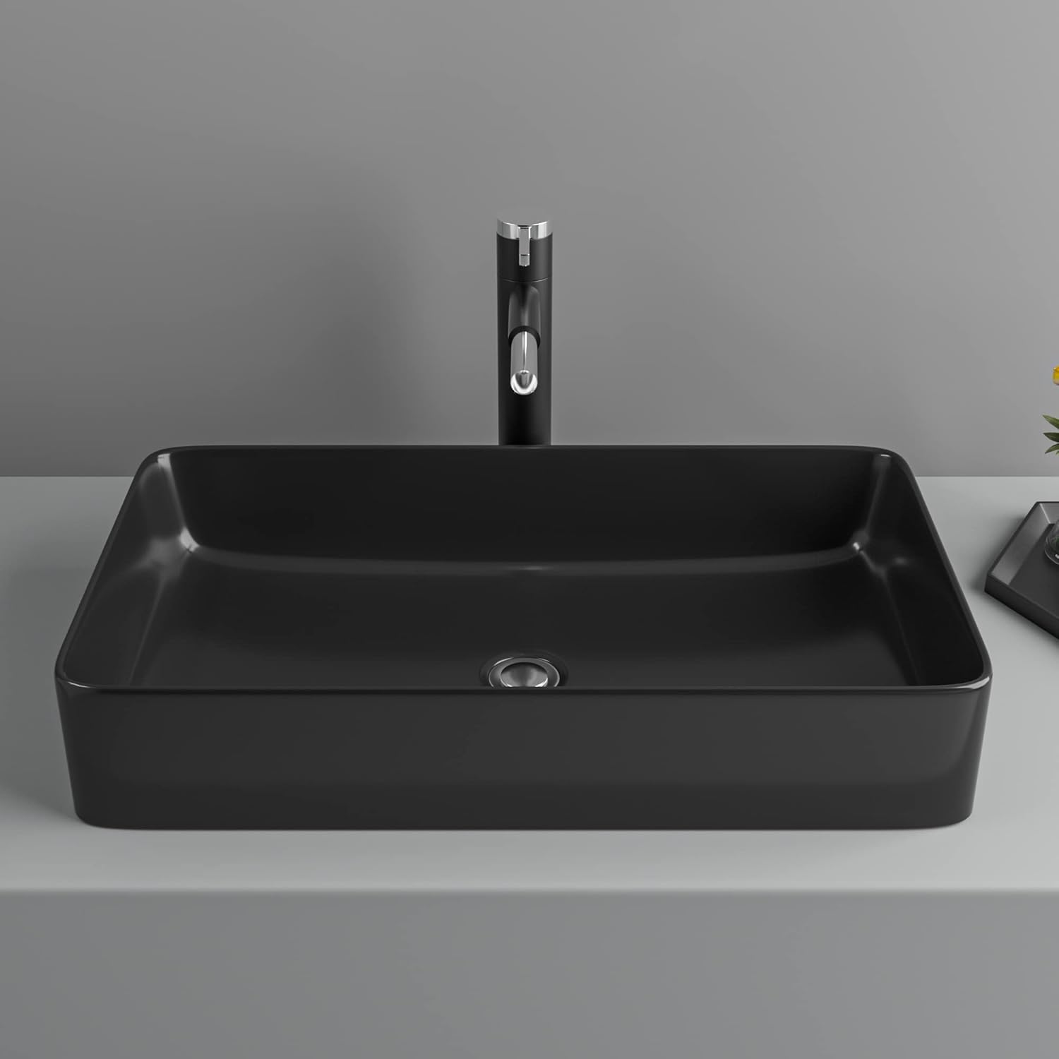 Black Bathroom Sink for Bathrooms Ceramic Above Counter Rectangular Vessel Bathroom Sink