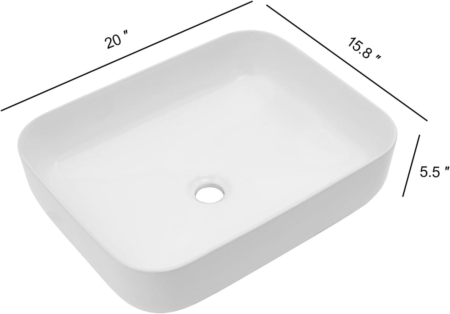 19"x15" Rectangular Bowl Sinks for Bathrooms White Vessel Sink Above Counter