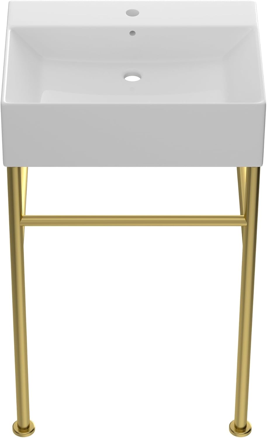 Rectangular Ceramic Console Sink with Brushed Gold Stainless Steel Pedestal