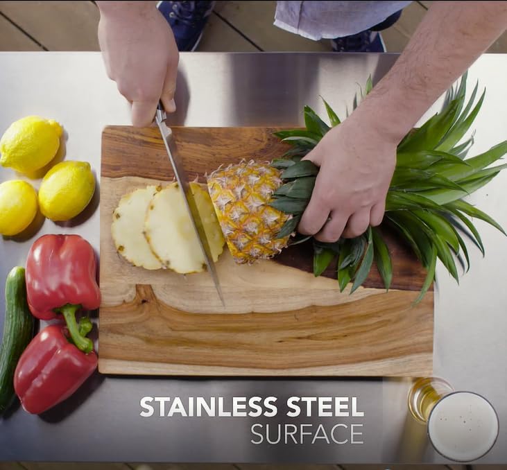 Outdoor Table with Stainless Steel Top for Kitchen Prep and Outdoor Storage Cabinet