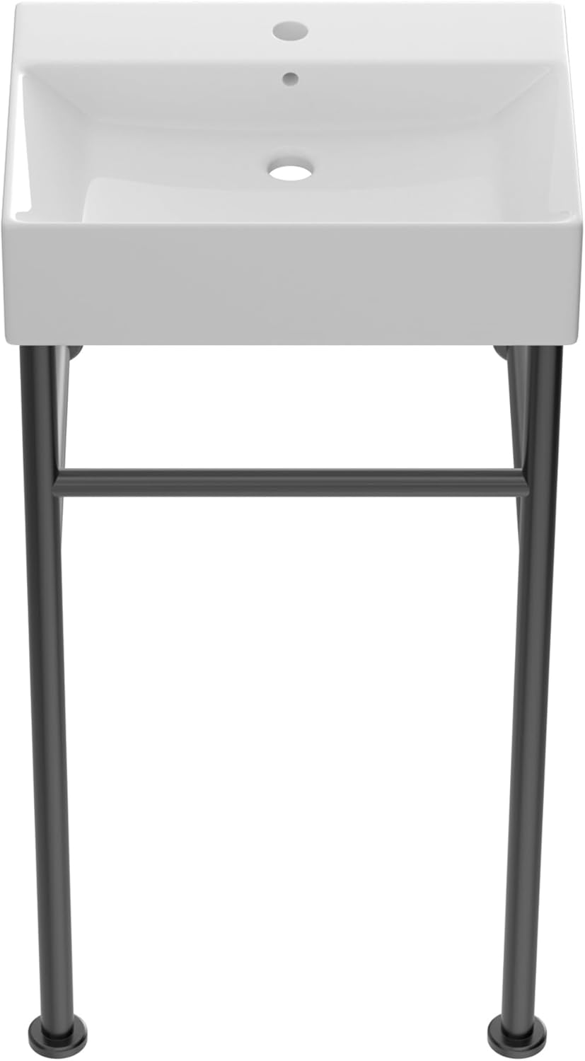 20"x12" Modern Console Bathroom Sink with Black Stainless Steel Pedestal Legs